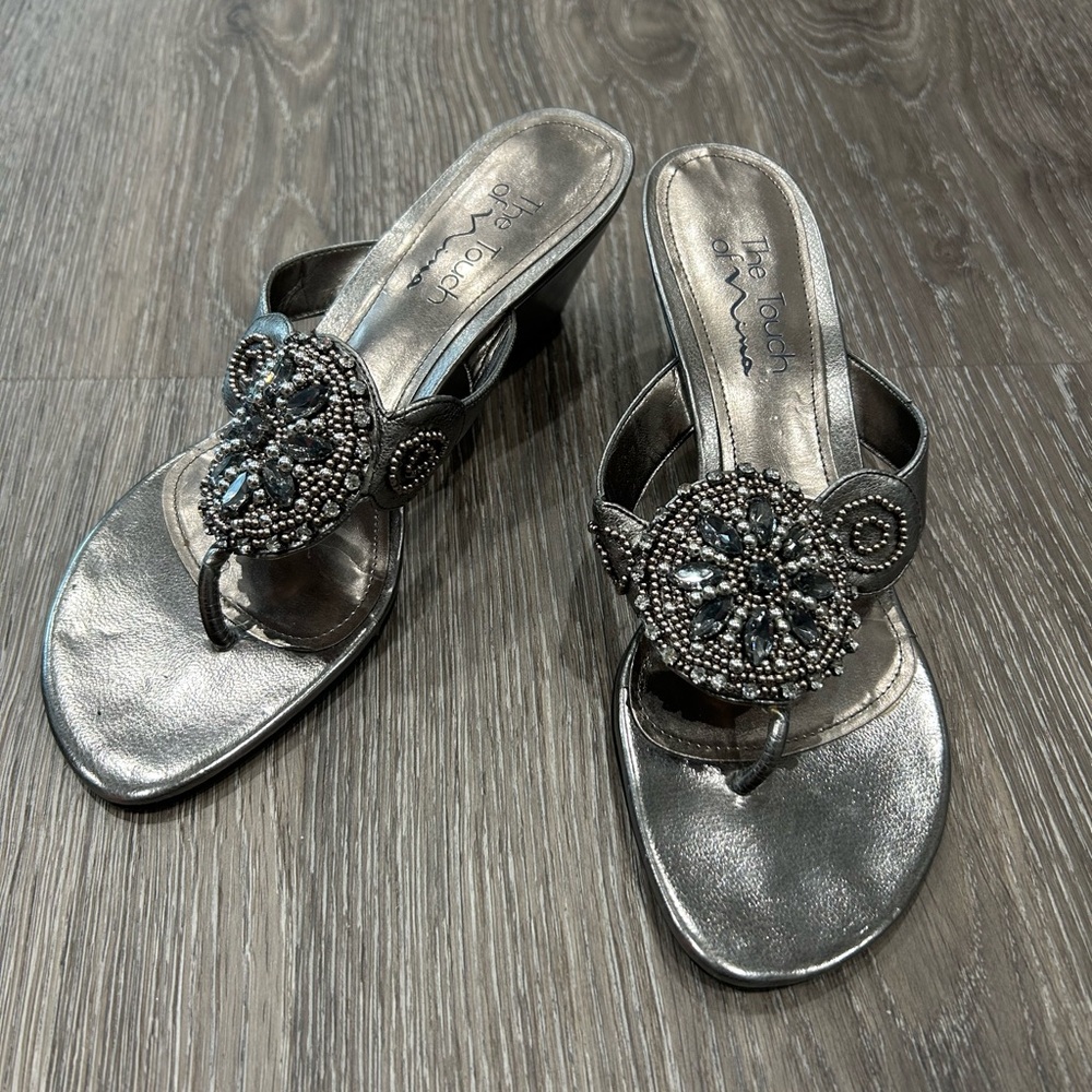 Touch of Nina Silver Beaded Women's Sandals